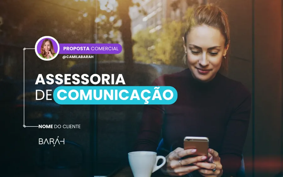 Modelo de proposta comercial editável no Canva com capa Assessoria de Comunicação